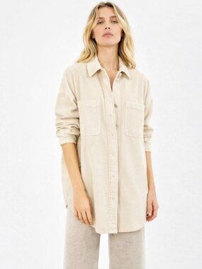 Aritzia Babaton Graydon Shirt Jacket Corduroy Cream Shacket Oversized Size XXS